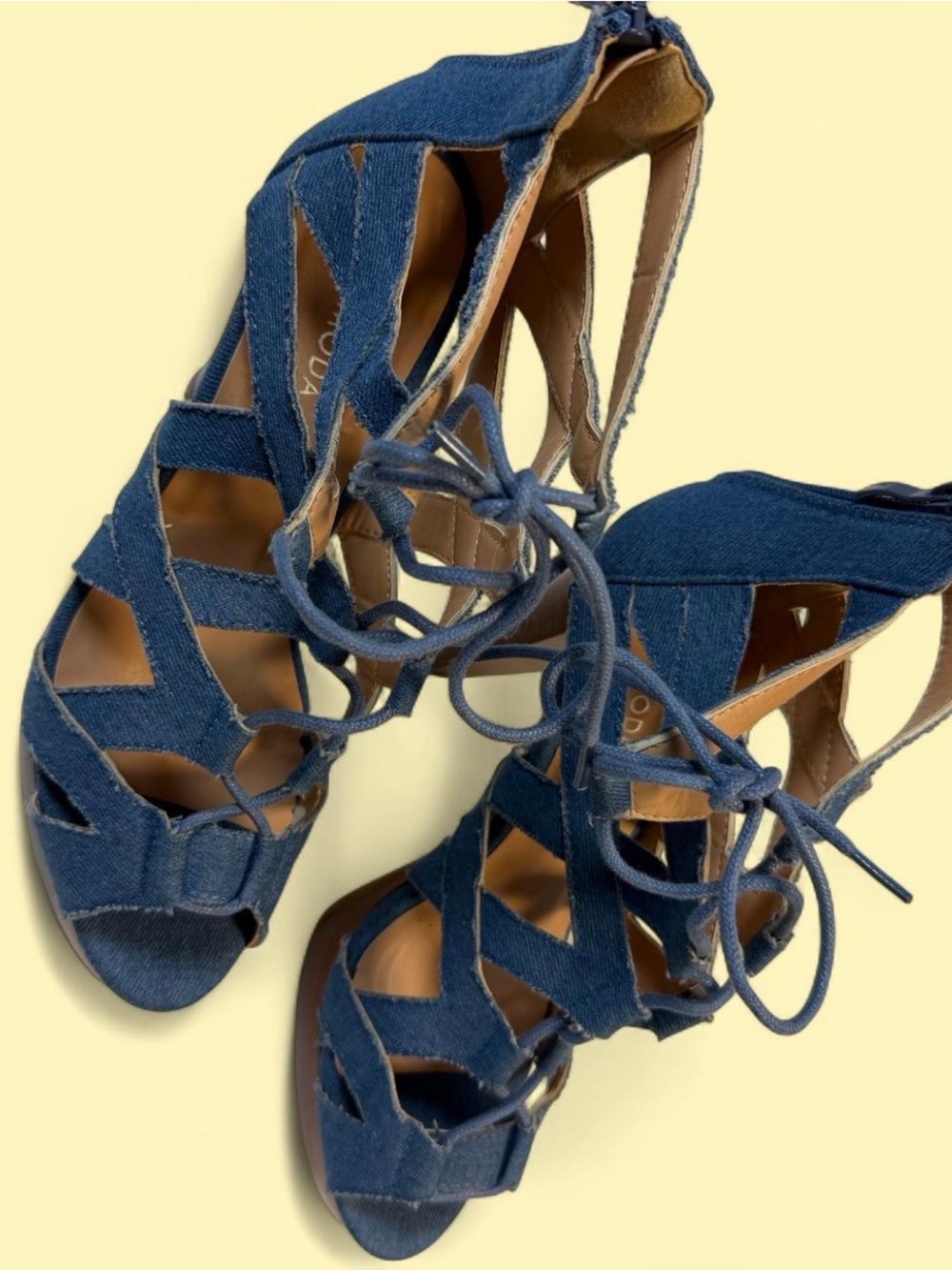 TOP Moda Denim Lace-Up Strappy Heels in Blue